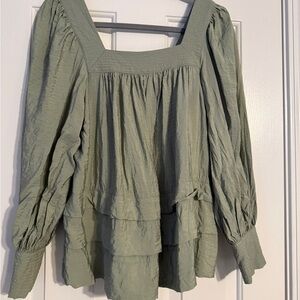 Maeve Sage Green Long-Sleeve Square Neck Blouse size small